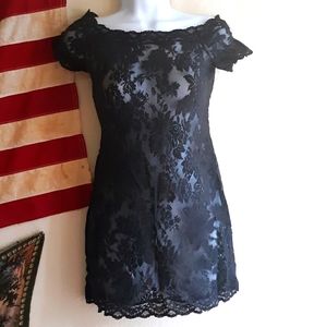 Off The Shoulder Black Lace Slip